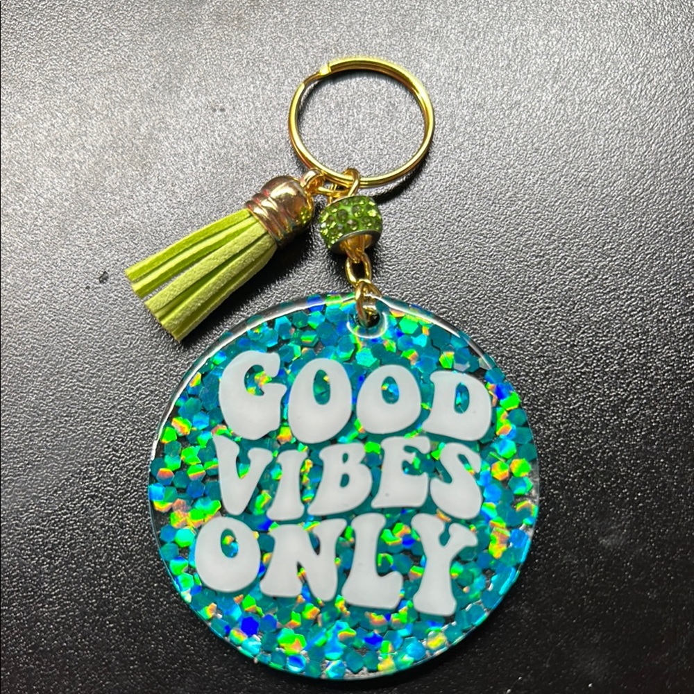 Blue Glitter Keychain with Tassel
